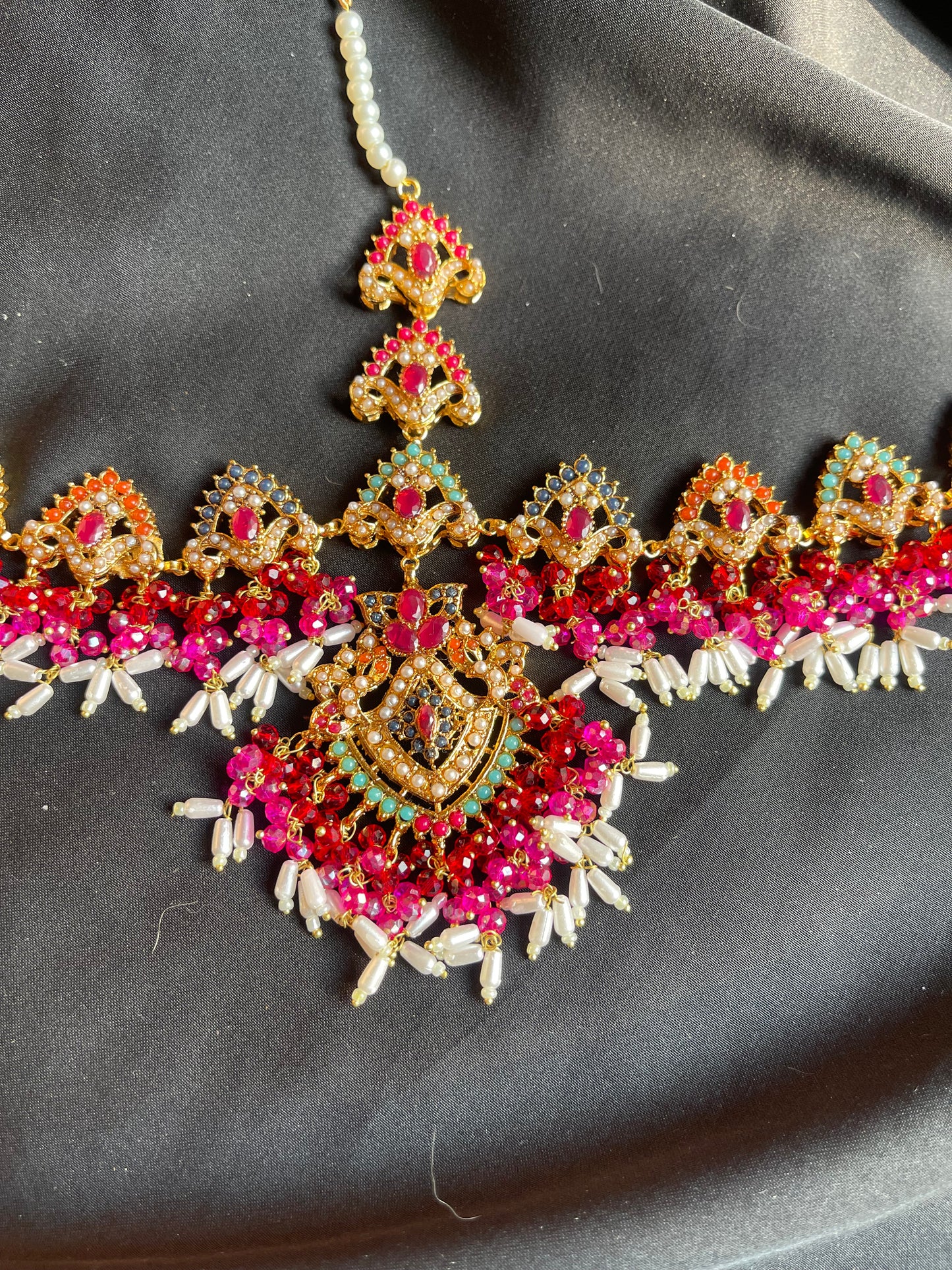 Rangshree Mathapati – Gold-Plated with Pink, Red, and Pearl Stones