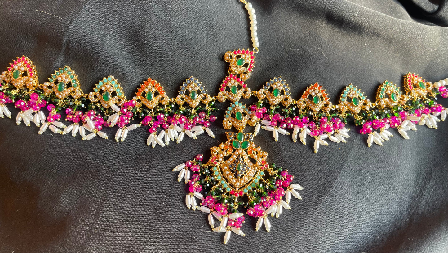Rangila Mathapati – Gold-Plated with Green, Pink & Pearl Stones