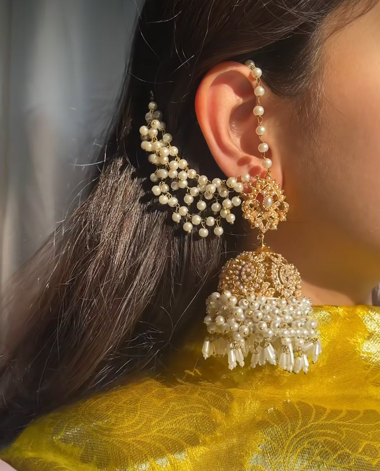 Jasmine White Jhumka & Bindiya Set- 22KT Goldplated