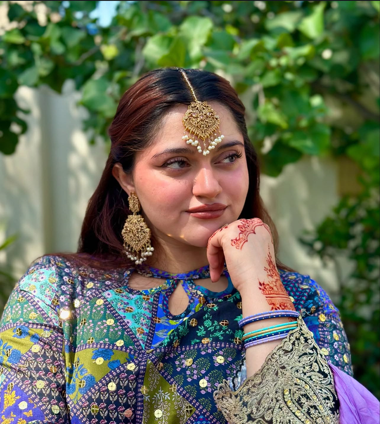 Golden Grace Pearl Drop Earrings and Bindiya Set