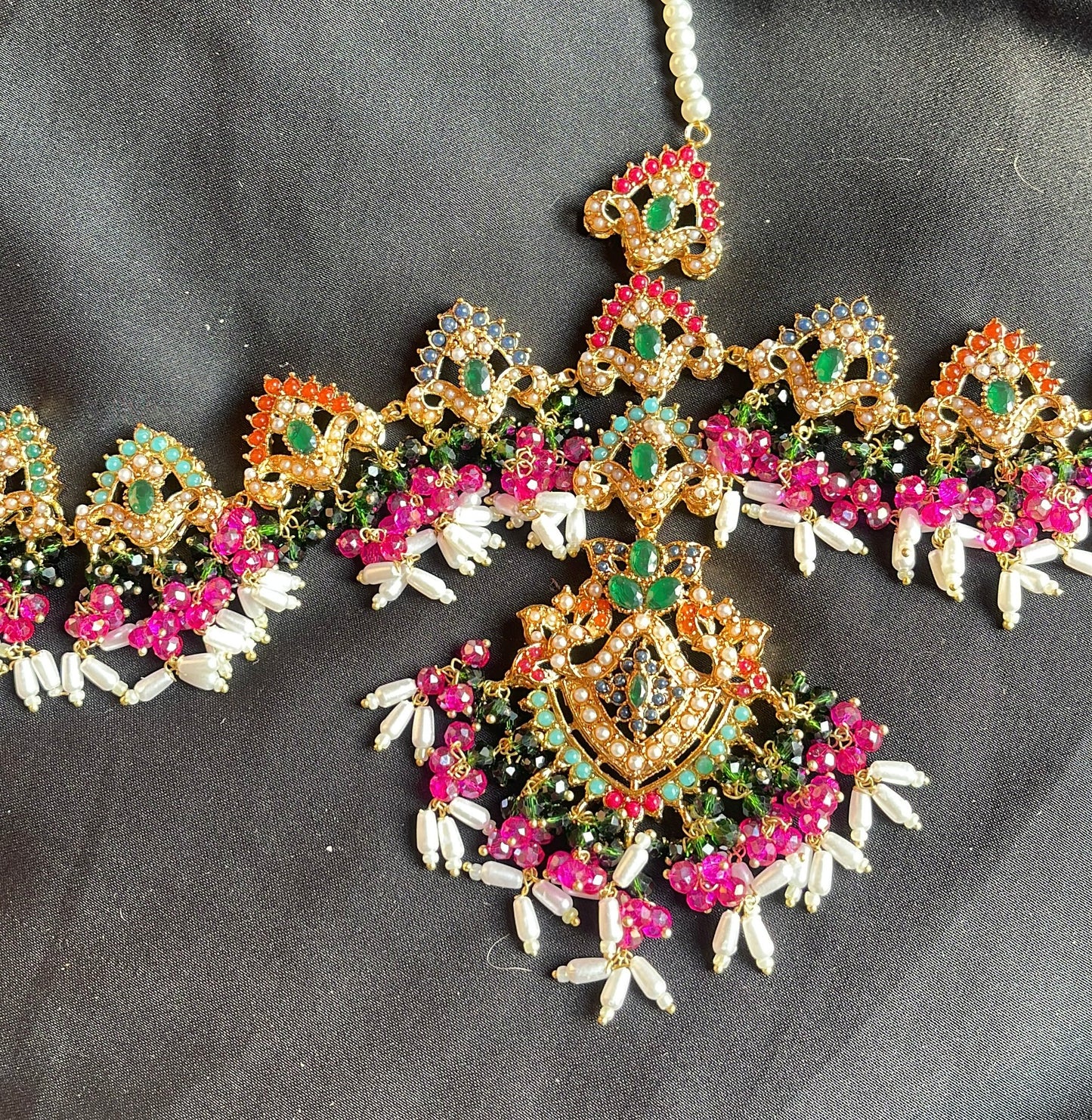 Rangila Mathapati – Gold-Plated with Green, Pink & Pearl Stones