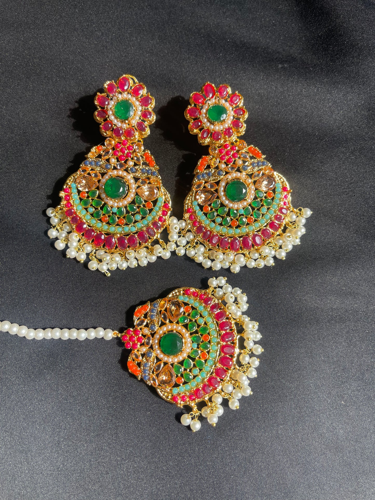 Rubi Set Earrings & Bindiya Set – Gold-Plated, Lightweight, and Traditional